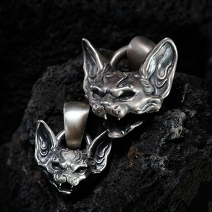 kozoo原创设计德文妖猫面立体挂坠新款项链宠物情侣饰品925纯银