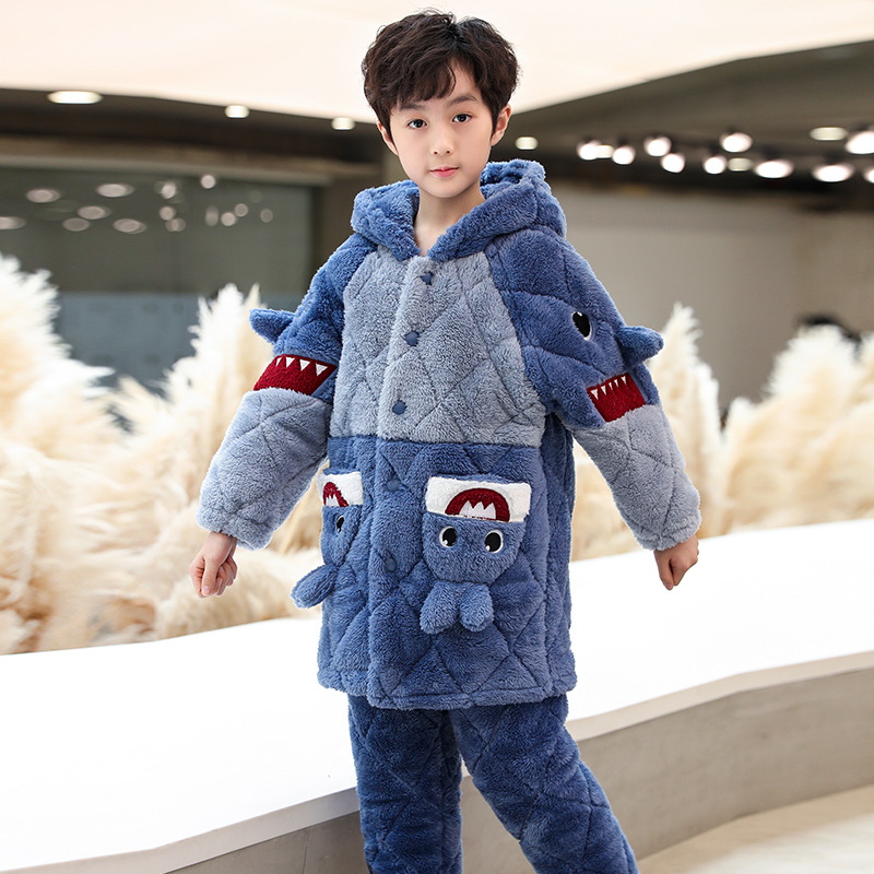 睡衣男童冬季加厚三层夹棉