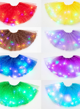 ins外贸欧美儿童款亮片led带灯发光tutu裙发光半身网纱裙灯蓬蓬裙