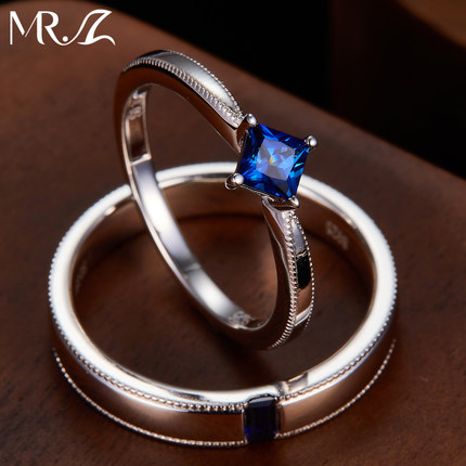 [MR.Z 跳动的心]925银培育皇家蓝宝石戒子结婚求婚表白情侣对戒