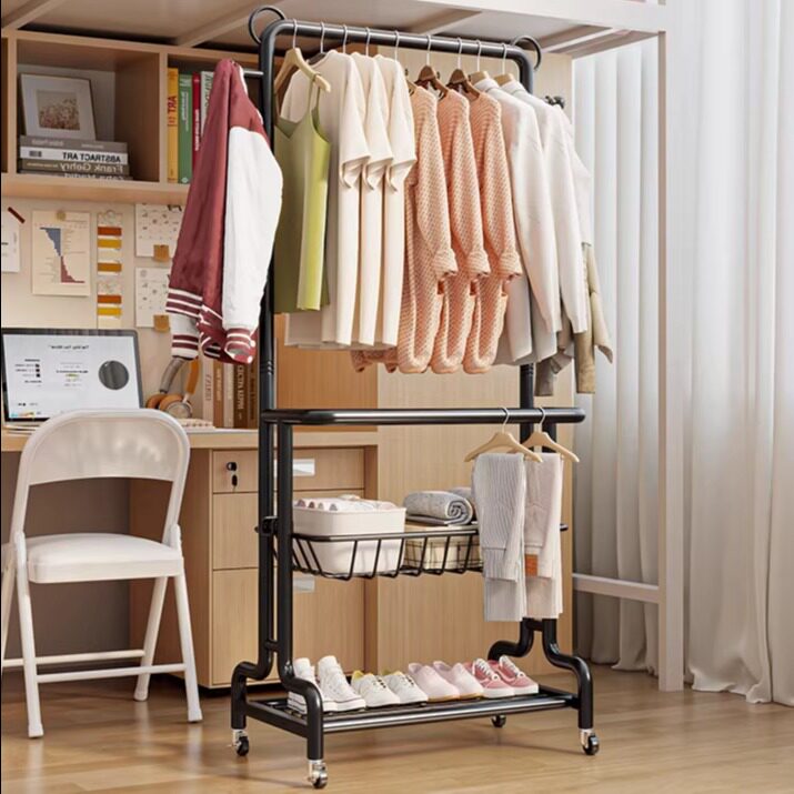 大学生宿舍衣帽架落地书包零食置物架可移动金属收纳架晾晒挂衣架