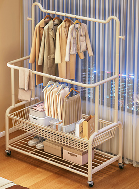 衣架落地卧室挂衣架出租房间多功能衣帽架毛巾衣服双层凉晒置物架