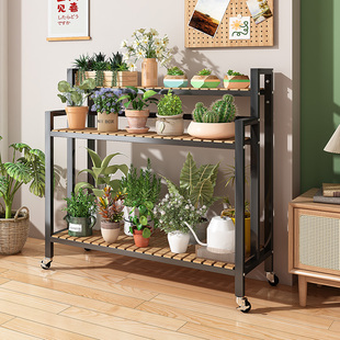 花架置物架阳台花盆架子客厅卧室可移动室外铁艺多层实木多肉花架