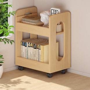实木书架落地置物架家用客厅儿童书包架可移动小推车书桌旁收纳架