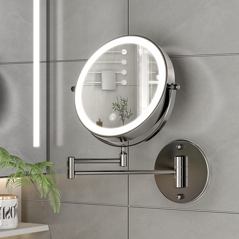 浴室化妆镜led免打孔壁挂折叠带灯智能镜子化妆室伸缩双面化妆镜