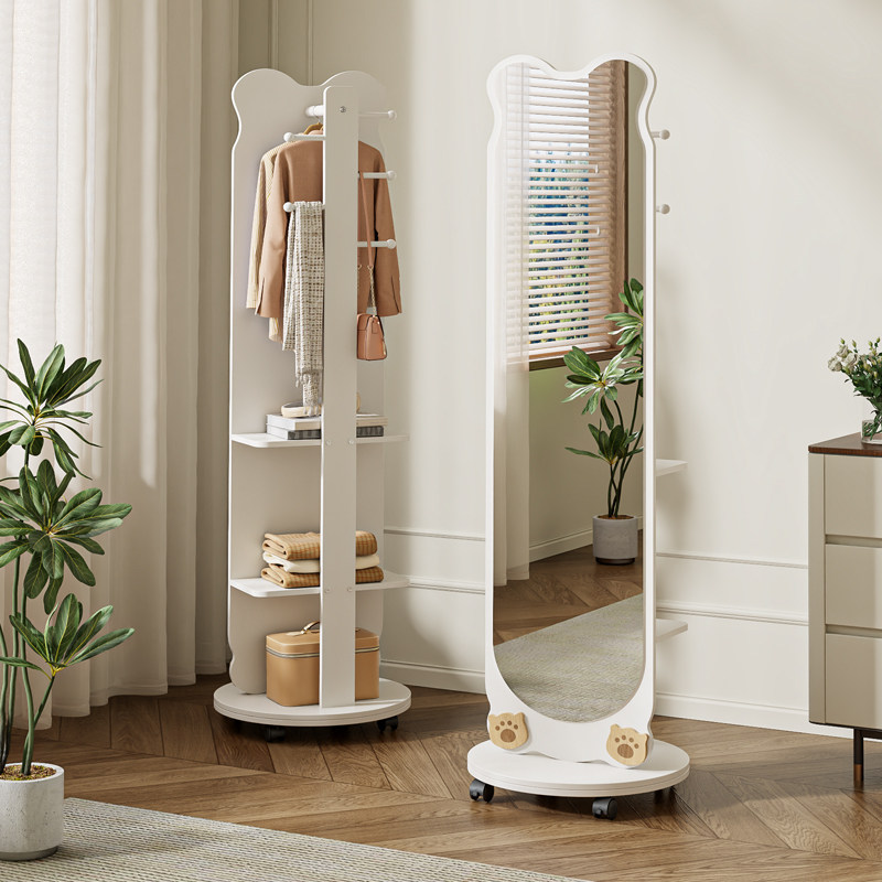可移动旋转全身镜落地镜衣帽架