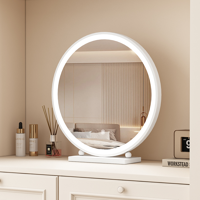 奶油风led化妆镜带灯梳妆台智能
