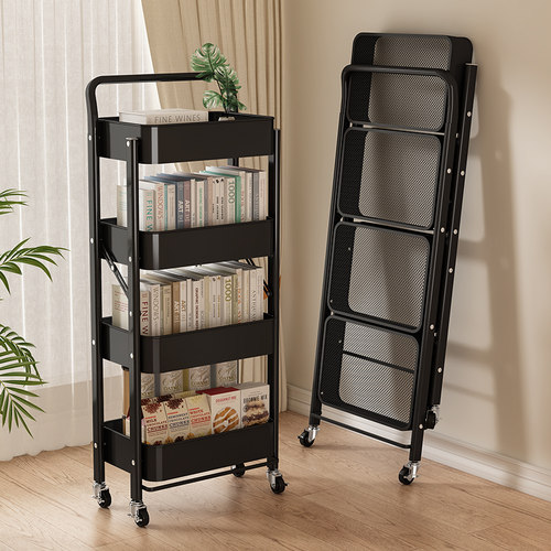 小推车置物架落地移动带轮可折叠客厅厨房零食多层储物收纳书架子