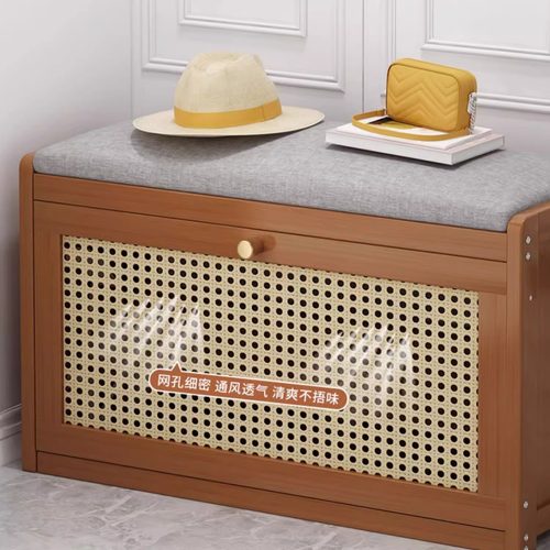 竹木入户换鞋凳轻奢高级感家用门口客厅玄关扶手穿鞋凳老年人凳子