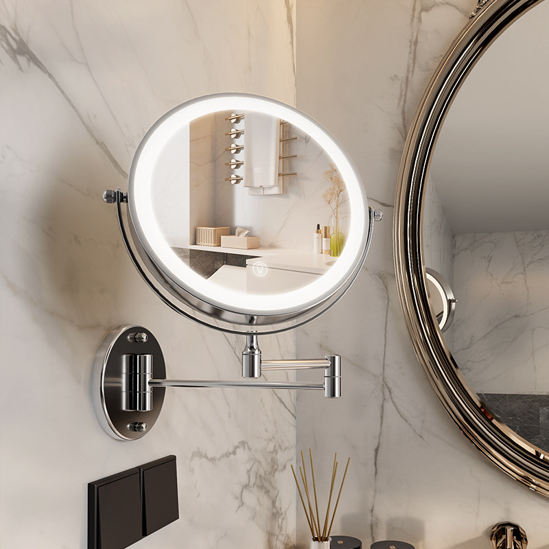 浴室化妆镜led免打孔壁挂折叠带灯智能镜子化妆室专用双面化妆镜