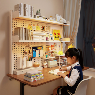 书架学生桌面洞洞板置物架学习办公书桌上方多层收纳架台面夹立式