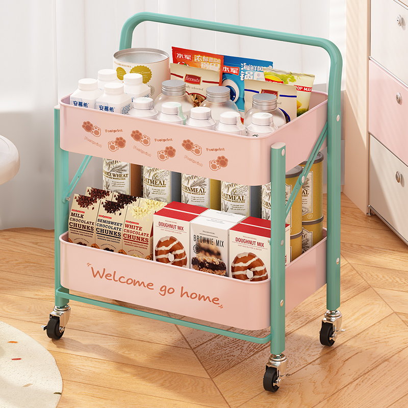多巴胺家用客厅多层零食小推车落地玩具收纳移动置物架书架可折叠