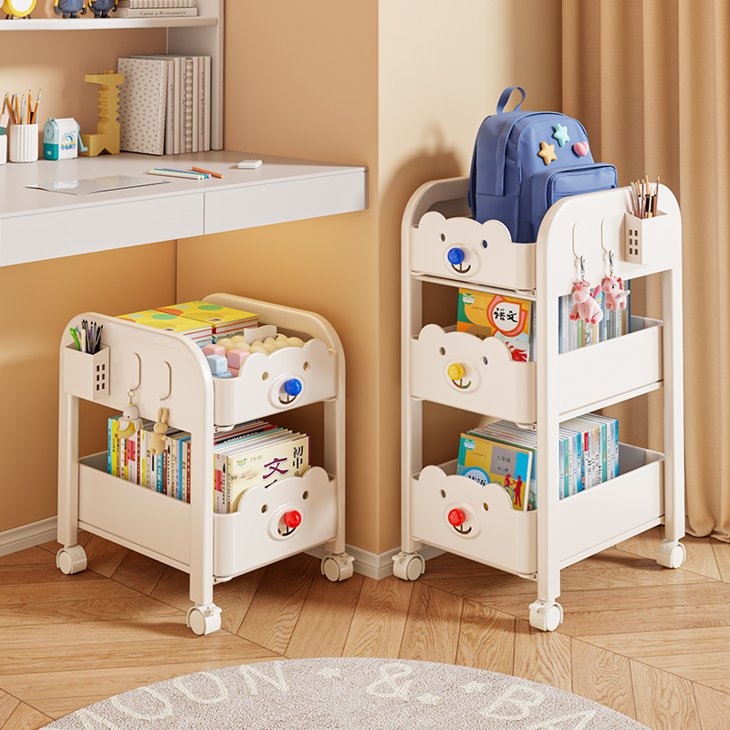 免安装书包置物架家用碳钢可移动小推车桌下书本收纳架放书包神器