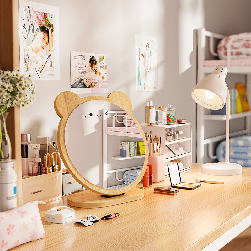 桌面小镜子化妆镜学生宿舍台式梳妆镜工位可立便携随身镜可爱圆镜