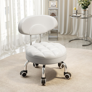 加厚万向轮小凳子软坐垫滑轮矮凳家用带轮圆凳客厅靠背椅子小板凳