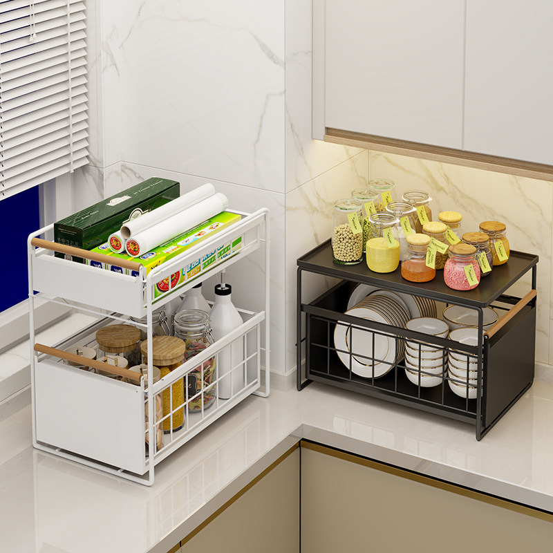 厨房置物架抽拉台面调料架多层碗架橱柜内分层水槽下收纳架多功能