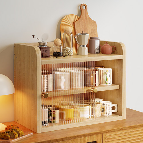 桌面置物架家用水杯咖啡杯收纳架办公室桌上整理架实木多层储物柜