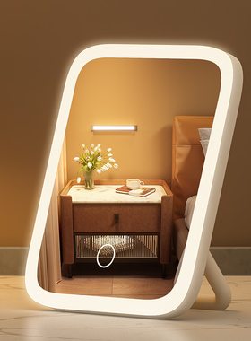 led化妆镜带灯台式女补光小镜子宿舍桌面可立便携小型家用梳妆镜