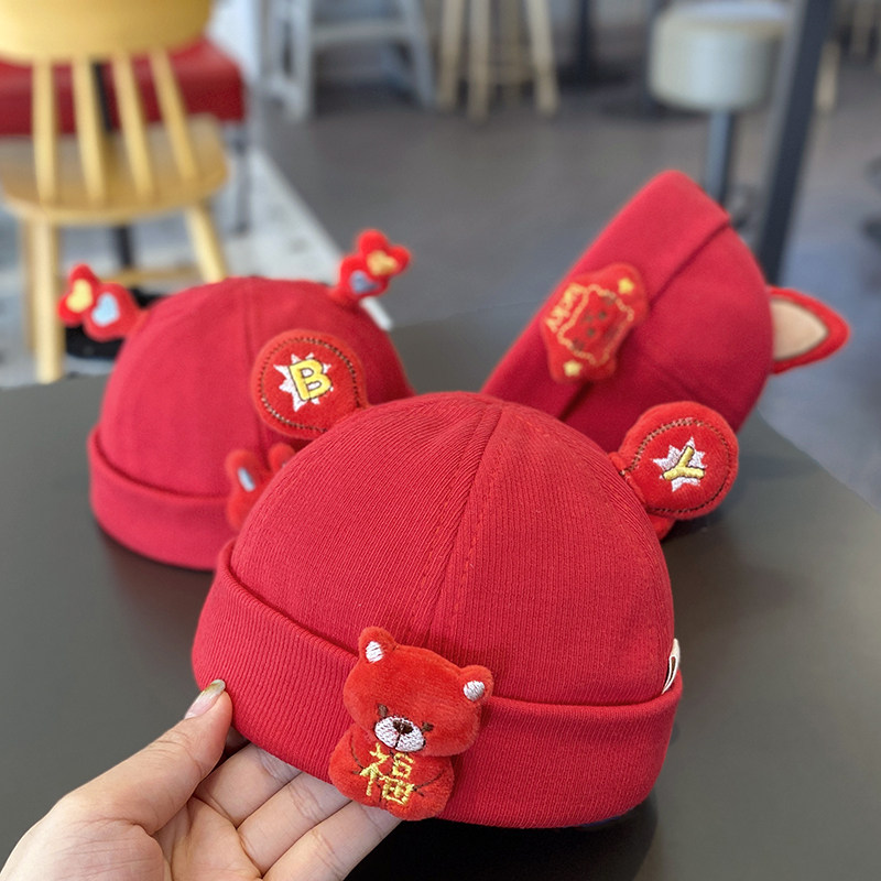 婴儿帽子春秋可爱超萌地主帽男童女童红色满月周岁宝宝套头瓜皮帽,童装/婴儿装/亲子装,帽子,淘宝优惠券,粉丝福利购,淘宝优惠卷