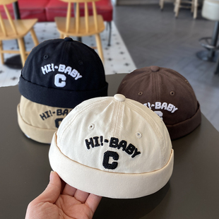 字母小男孩地主帽薄款 时尚 男宝儿童瓜皮男童春秋 韩版 宝宝帽子春季
