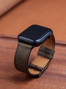 纯手工适用苹果iwatch10/11表带Apple Watch9/8/7代真皮复古腕带