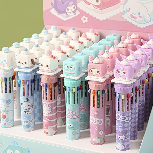 卡通可爱十色圆珠笔按动式多色笔学生用彩色笔中性笔