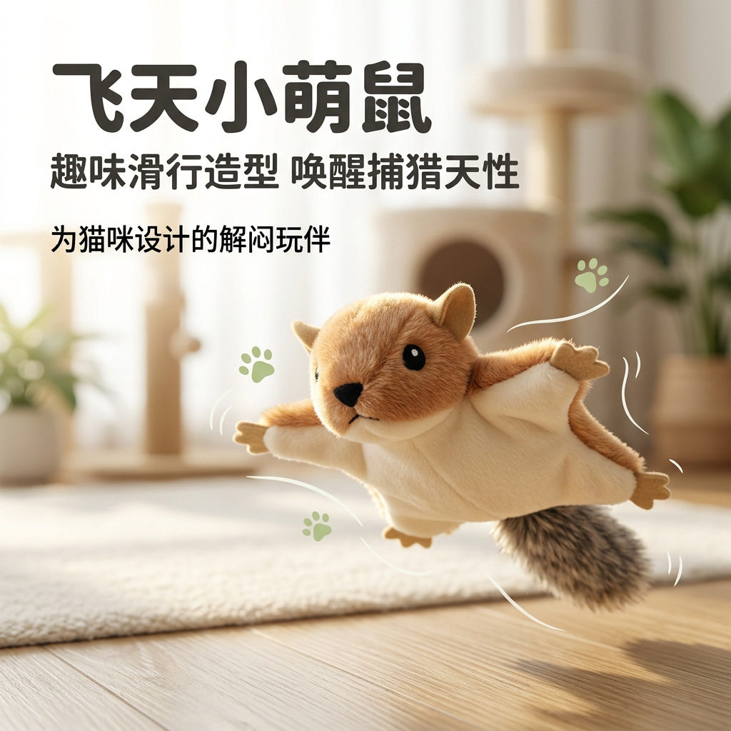 仿真飞鼠猫玩具 毛绒响纸猫薄荷玩偶 自嗨解闷可挂逗猫棒宠物用品