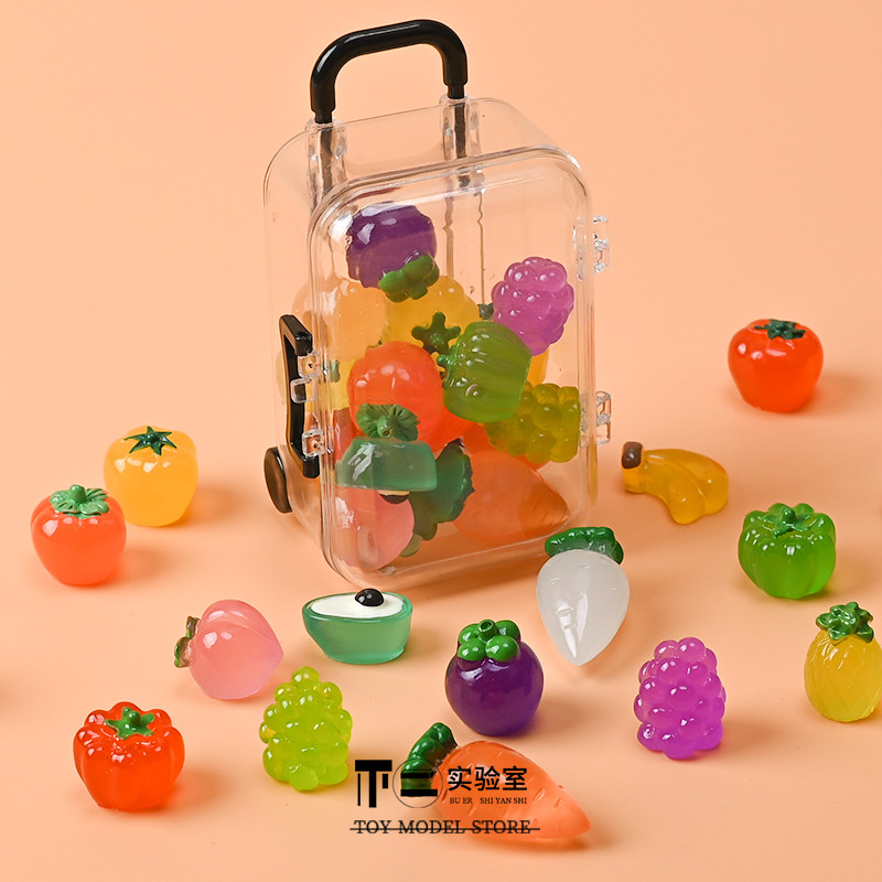 미니 가방 빛나는 과일과 야채 어린이 놀이 집 장난감 소형 딸기 파인애플 시뮬레이션 음식 놀이 모델