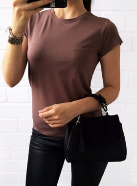 Plain T Shirt Elastic Basic Female Short Sleeve 2019