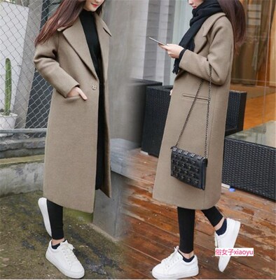Winter thick loose long woolen coat woman over knee coat