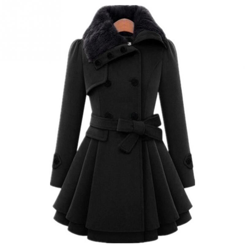 2018 women's lapel mid-length wool coat新款女装时尚毛呢大衣