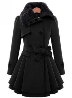 2018 women's lapel mid-length wool coat新款女装时尚毛呢大衣