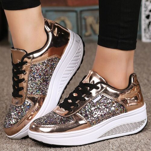 women sneaker girl metal punk shoe ladies casual wedge shoes
