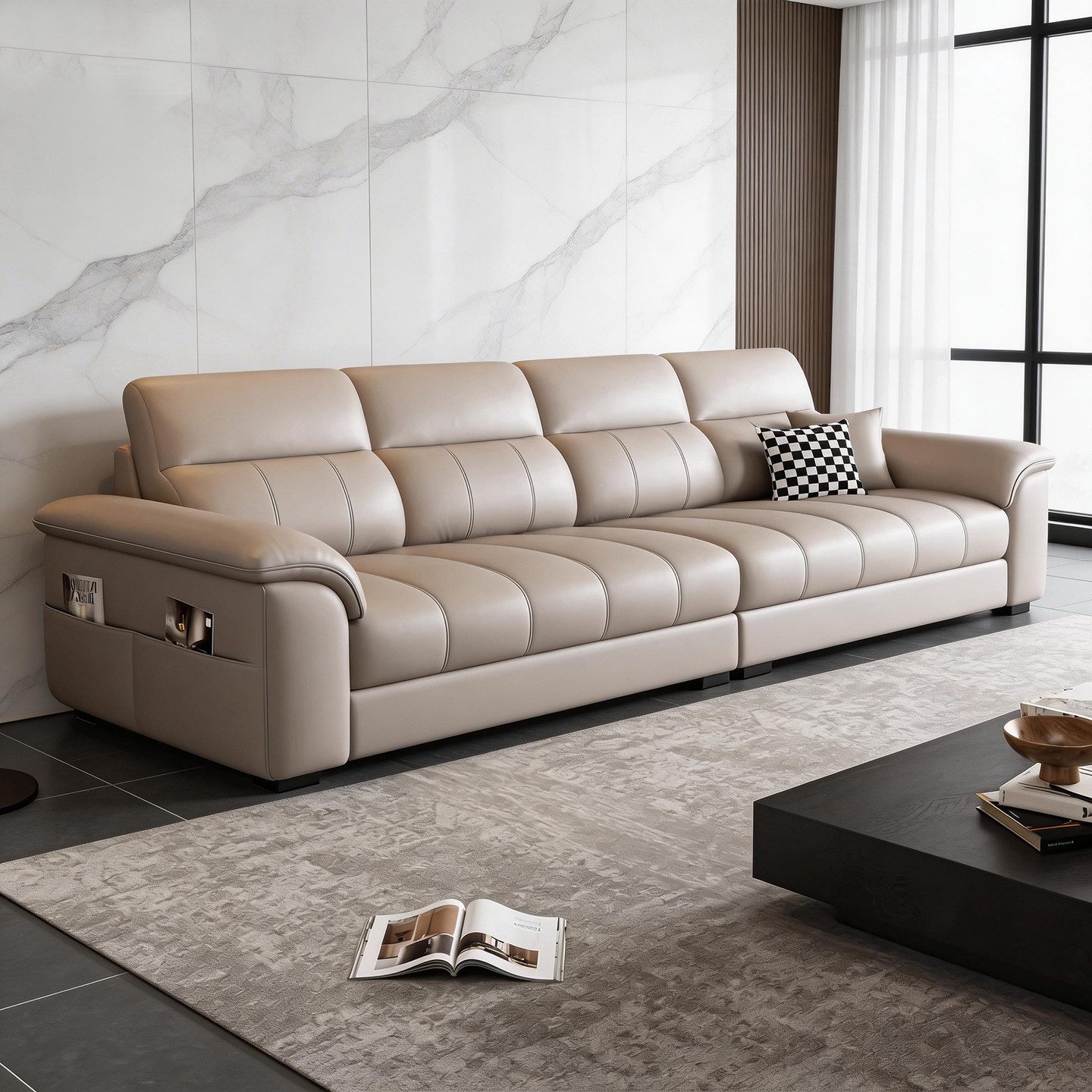 意式极简轻奢钢琴键高端头层牛皮真皮沙发客厅小户型直排2026新款