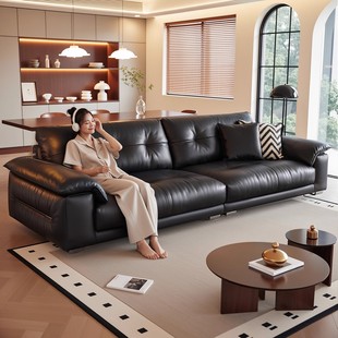 云朵真皮沙发意式极简大小户型现代简约头层牛皮直排黑色沙发客厅