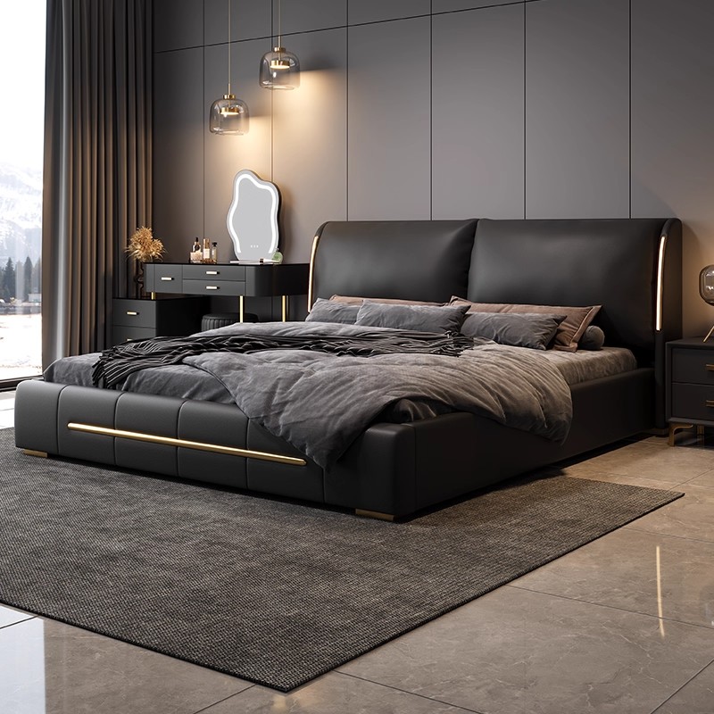 意式轻奢真皮床双人床