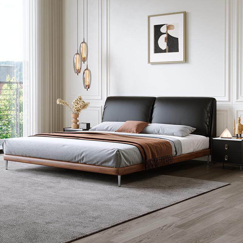 双人主卧室真皮床白蜡木高端大气