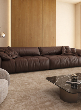 大象耳朵真皮沙发现代简约客厅高端意式极简轻奢直排小户型复古风