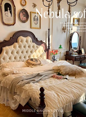 美式复古实木床软包轻奢1.8M双人床中古风现代简约1.5m法式主卧床