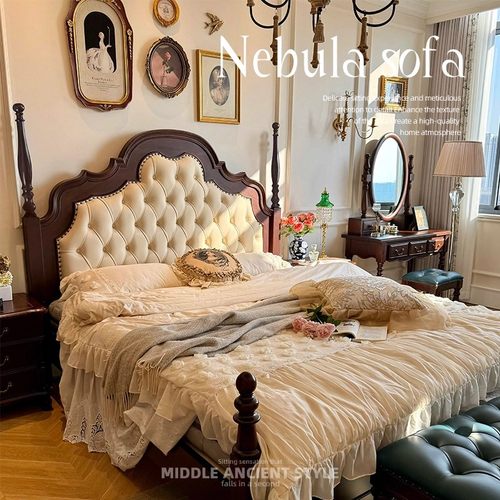 美式复古实木软包1.8M双人床