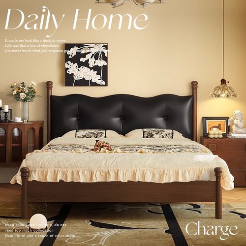 法式中古风实木软靠双人床储物