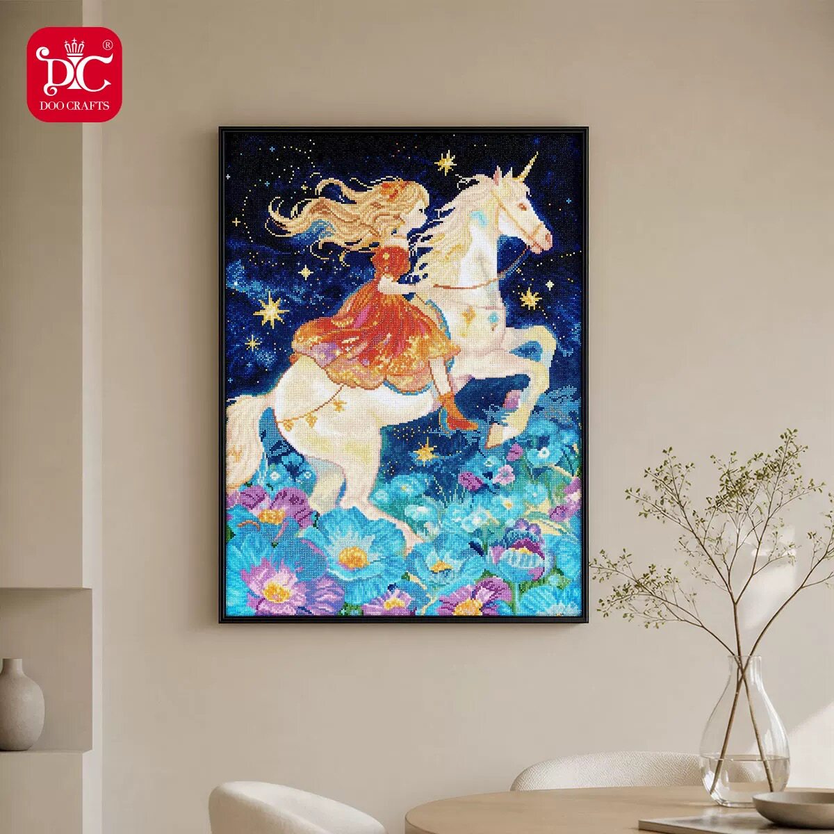 DC钻石绣满钻画独角兽星空女孩手工DIY十字绣钻石画房间装饰画