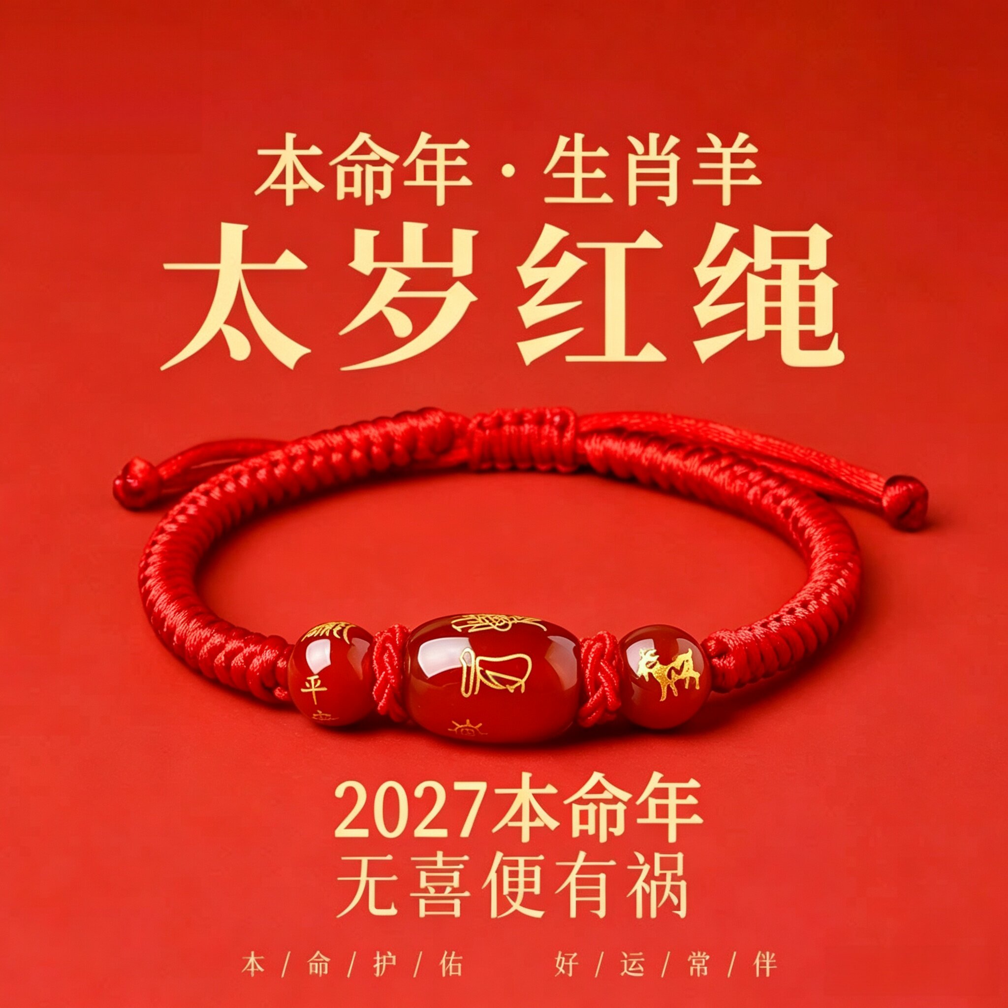 2027羊年十二生肖太岁红绳手链