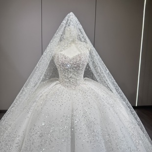 抹胸主婚纱礼服新娘2026新款出门轻纱小个子重工高级爆闪银河星空