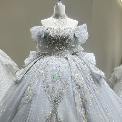 新娘婚纱礼服2025新款一字肩亮片蓬蓬裙主纱高级质感小个子出门纱