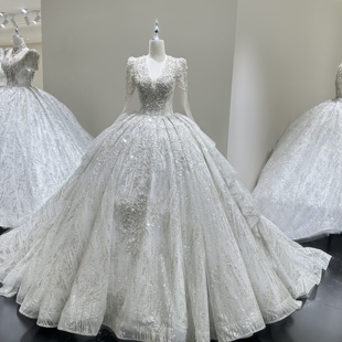 长袖婚纱新娘2025新款主婚纱礼服高级质感高定小个子重工大码孕妇