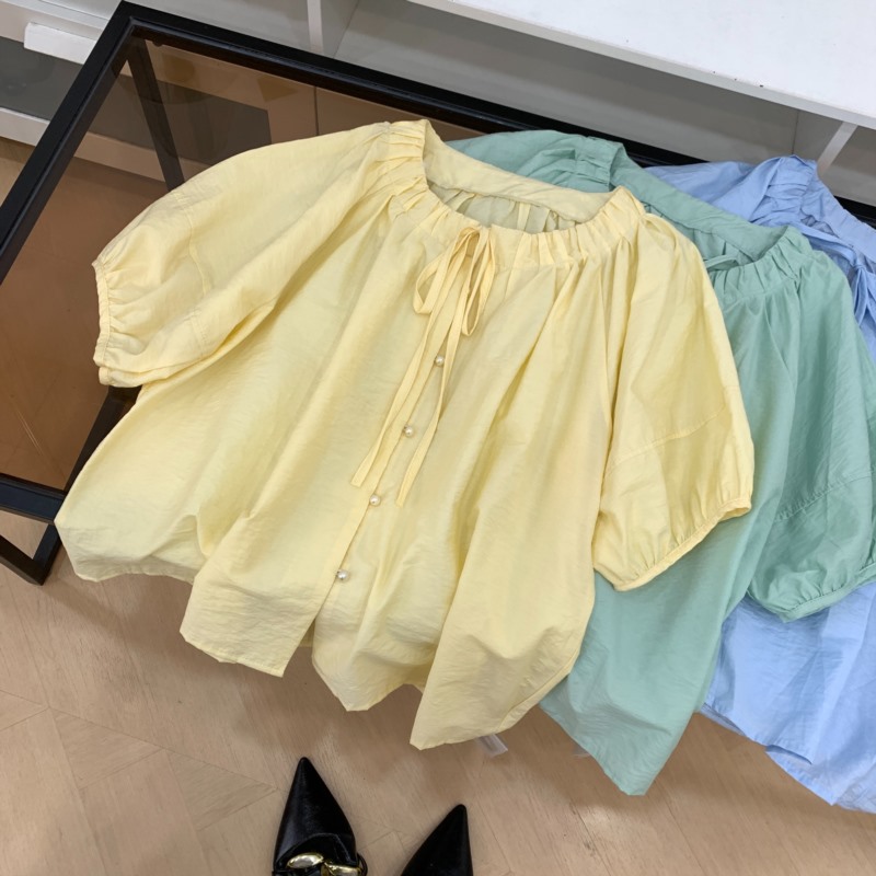 衬衫短袖夏季新款纯色简约宽松显瘦减龄上衣女 E#29
