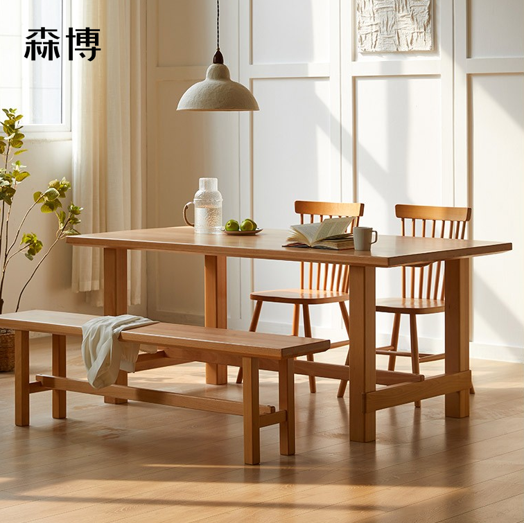 简约餐桌樱桃木原木全实木北欧