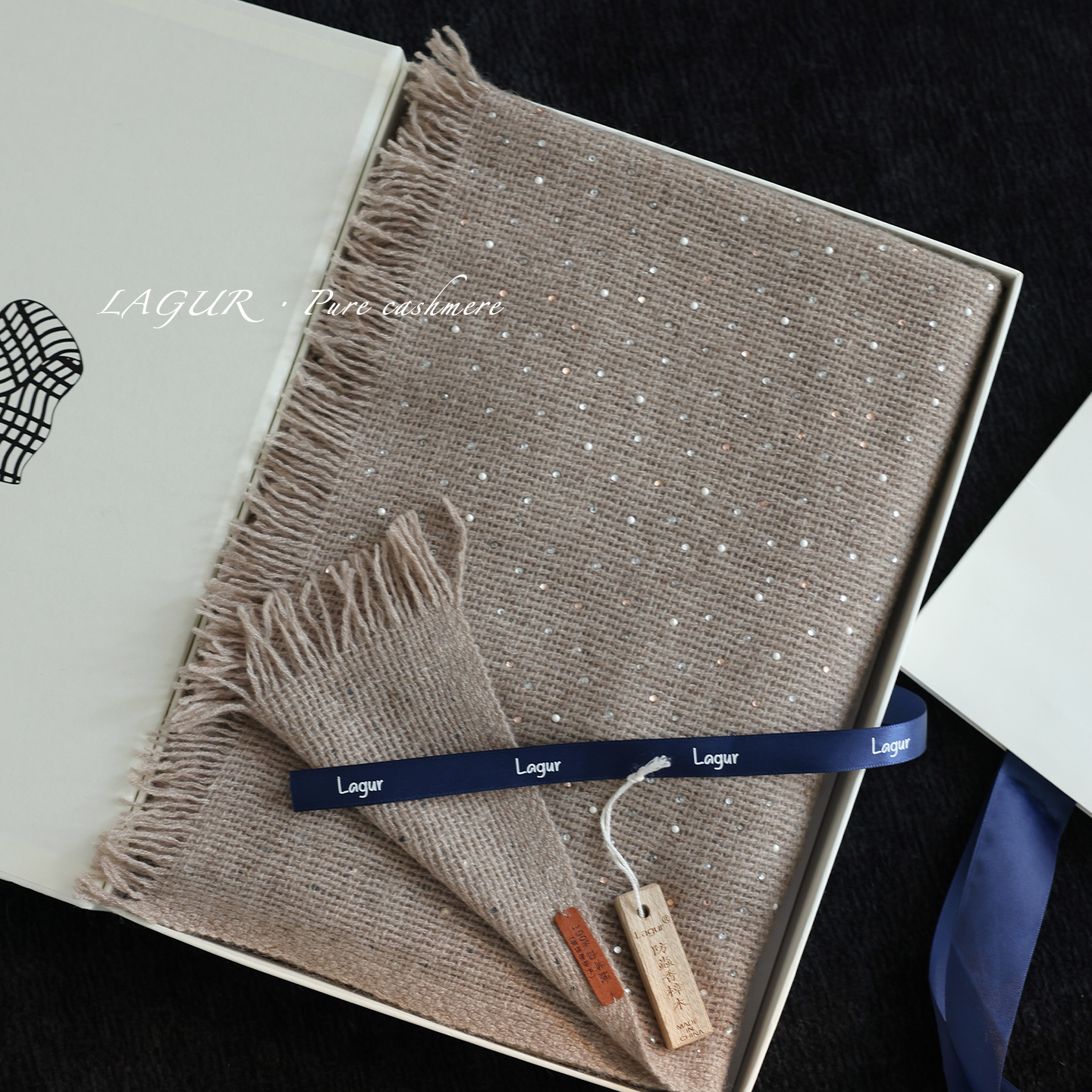 加长款100%山羊绒围巾女冬季贴钻