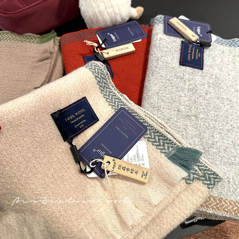 &ldquo;麦穗纹"简约经典高端100%澳洲wool加厚围巾礼盒装送男友新款冬